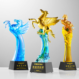 高端琉璃飞马奖杯定制年会颁奖奖杯通用送领导送老板颁奖典礼礼品