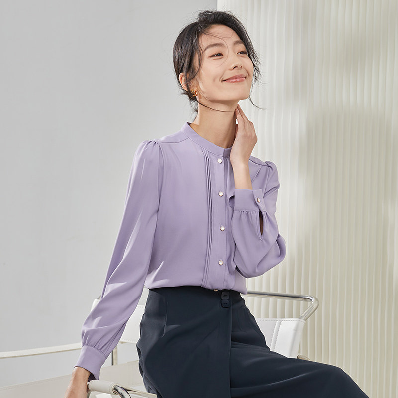 曼贝时尚衬衫女长袖2026春秋新款宽松减龄上衣大码气质雪纺衬衣潮