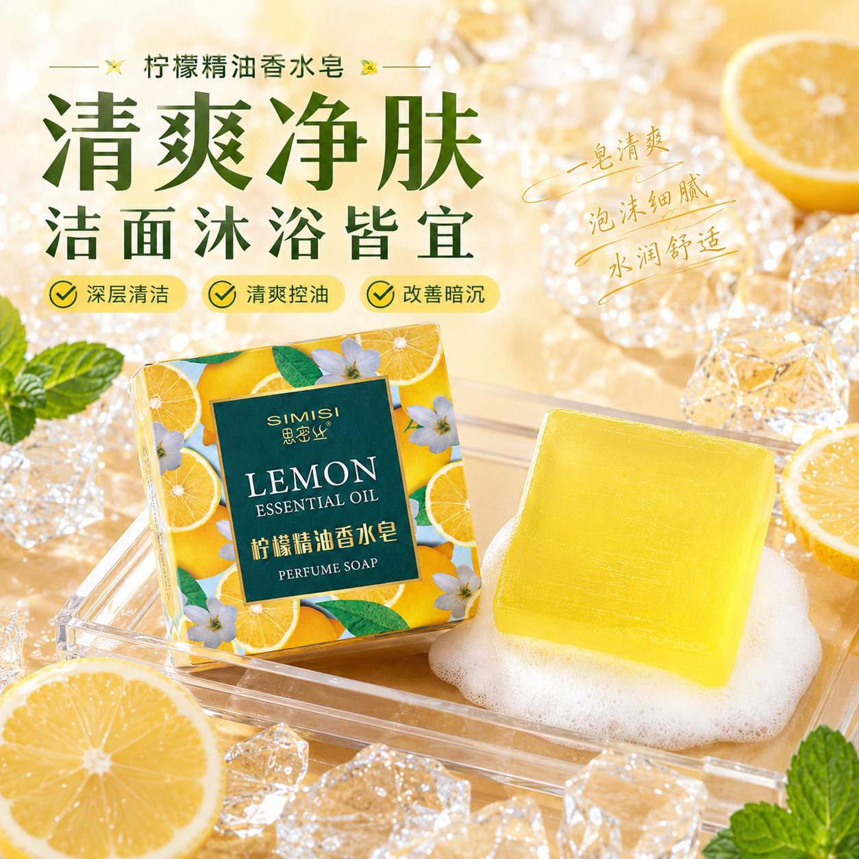 思密丝柠檬精油香水皂洗澡洗脸深香薰精油皂