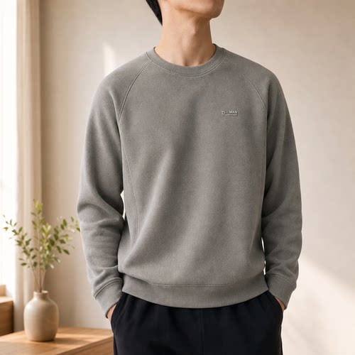 EUSTON PAUL保罗男士圆领卫衣灰色长袖百搭潮流上衣舒适