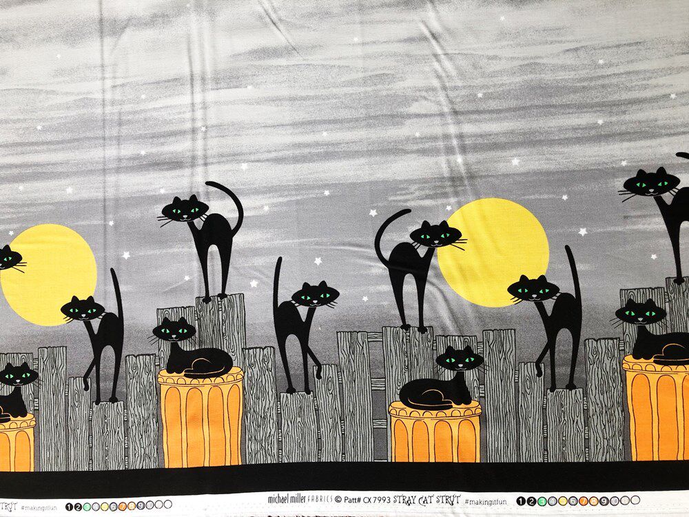 美国代购 手工diy布料 月亮与猫咪 印花服装面料 纯棉面料