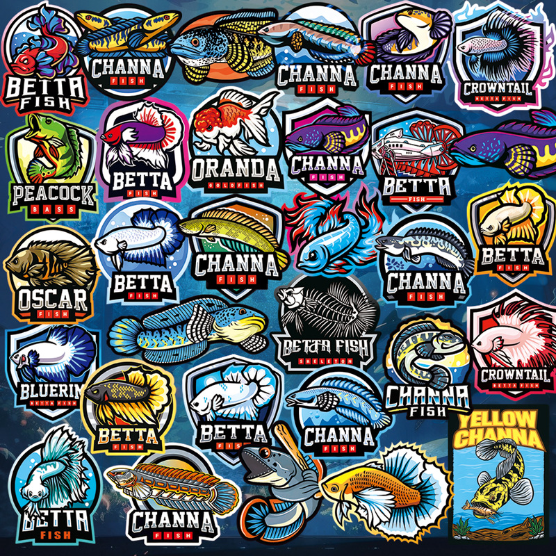 31枚斗鱼凶恶的鱼雷龙水族箱装饰鱼缸贴纸笔记本电脑ipad手机贴纸