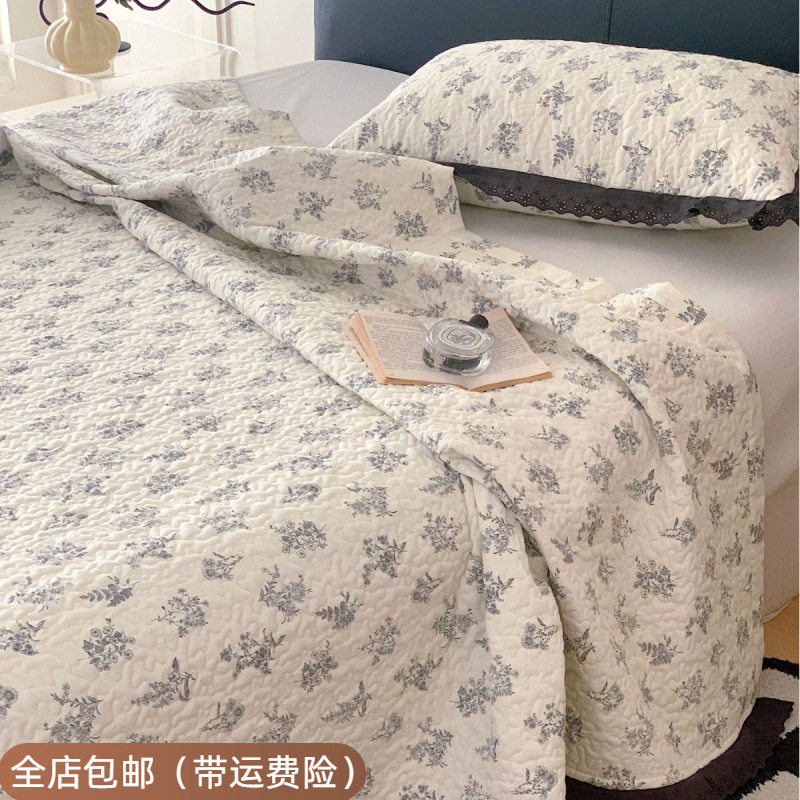 法式全棉花边床盖三件套小碎花绗缝防滑床单砂洗榻榻米南法假日