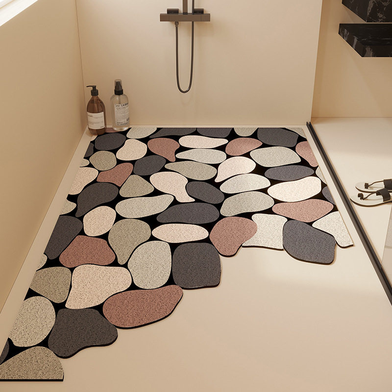 浴室丝圈地垫鹅卵石PVC防滑垫淋浴间漏水地垫全铺可裁剪耐脏脚垫
