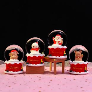 圣诞烟囱小号水晶球可爱小熊发光小摆件儿童节日礼品创意树脂手办