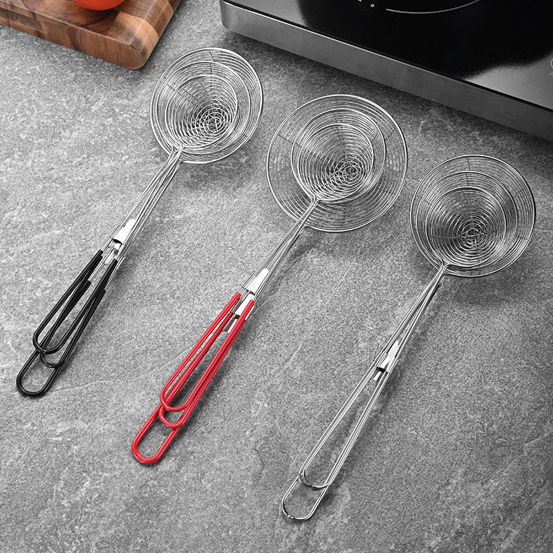 304硅胶不锈钢线漏 红色黑色刷羊肉火锅漏勺 麻辣烫网漏