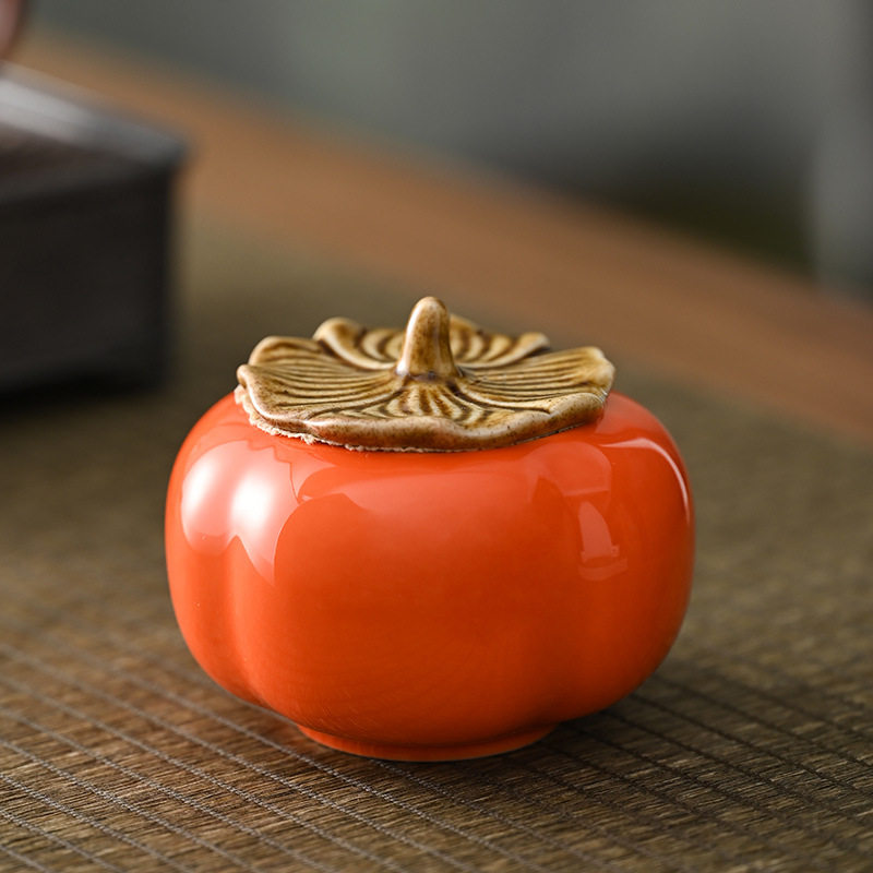 柿子茶叶罐陶瓷密封如意喜柿糖盒糖果小号包装喜糖罐创意罐子