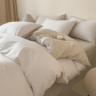 日式纯棉四件套2025春季格子全棉被套南通床上用品宿舍床单三件套