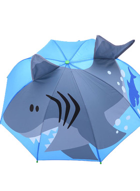 美国单可爱动物造型3D立体9色遮阳手动鲨鱼儿童雨伞轻巧