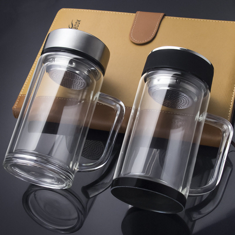 带把手柄杯子双层玻璃茶杯高硼硅办公杯耐热水杯定制印字LOGO