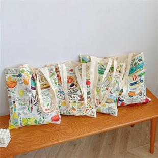 外贸原单货 袋子 好看浪漫单肩包艺术风布袋子大环保袋 棉布