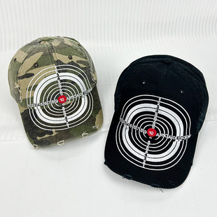 美式重工做旧迷彩靶心棒球帽女个性街头嘻哈大头围加深鸭舌帽男潮