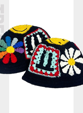 GD权志龙演唱会同款手工钩织雏菊笑脸渔夫帽女大头围美式盆帽男潮