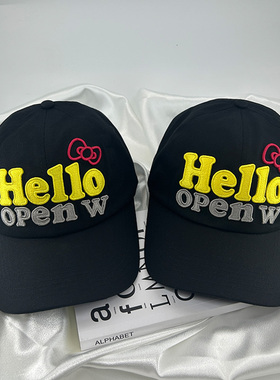 易梦玲同款蝴蝶结刺绣HELLO字母鸭舌帽女小众黑色棒球帽百搭帽子
