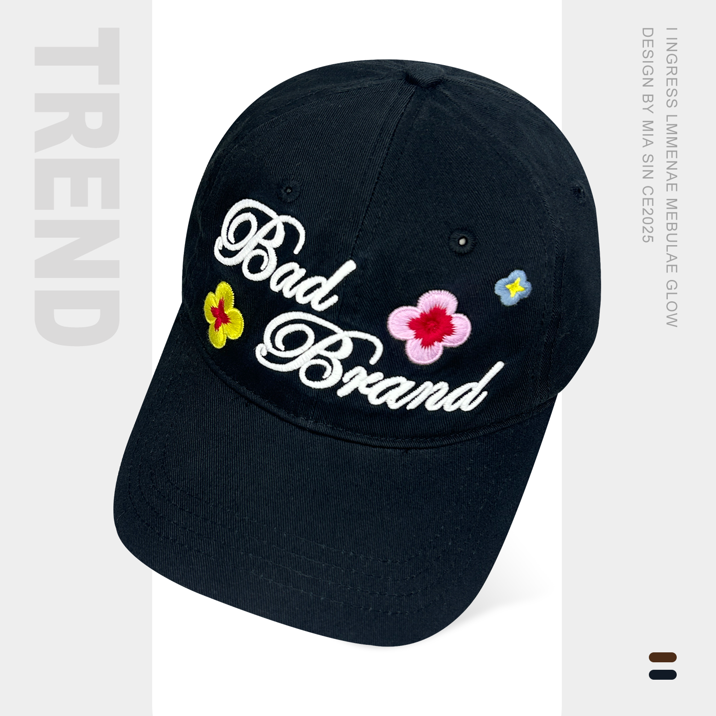 韩国立体刺绣字母花卉标语棒球帽