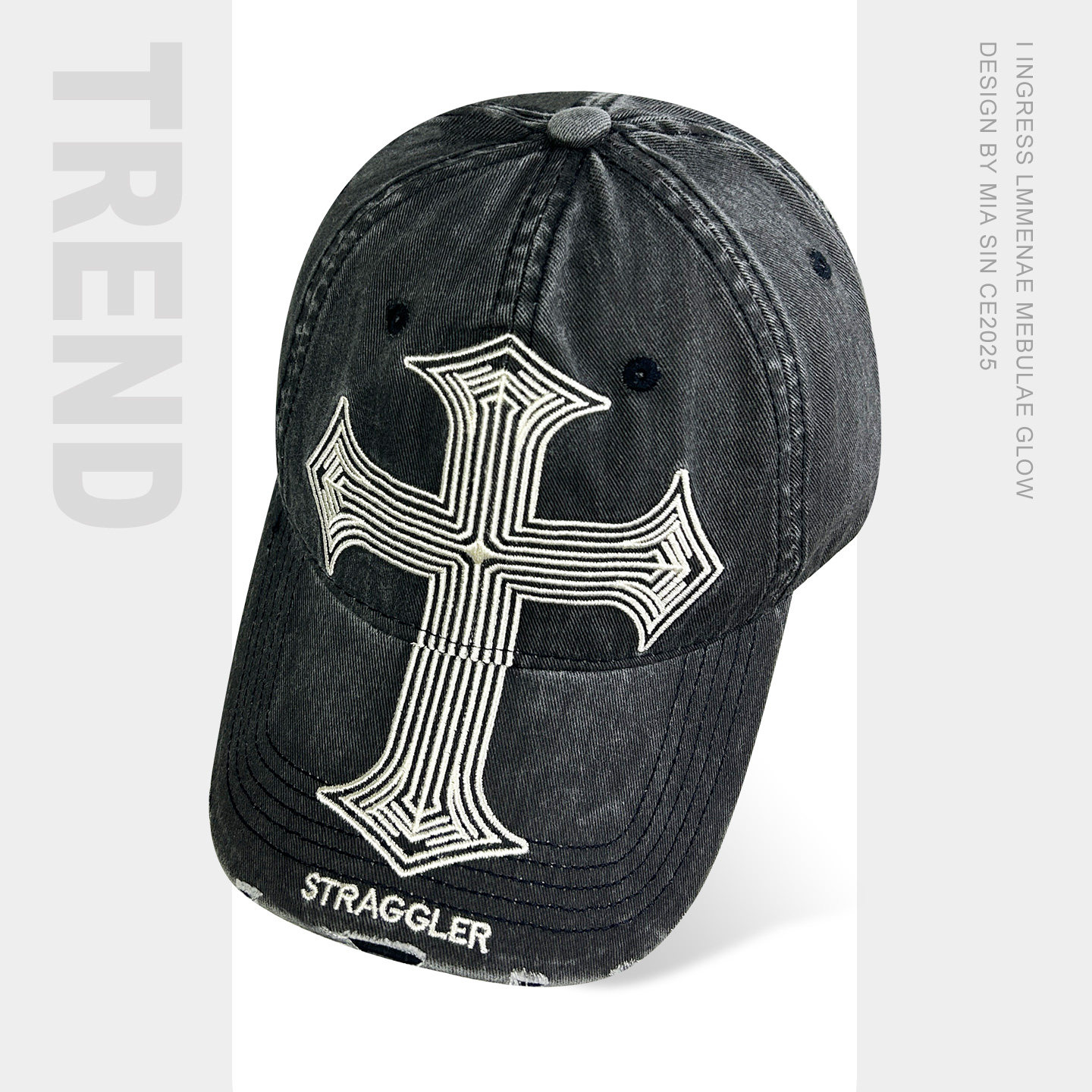 美式重工刺绣十字架棒球帽子男女