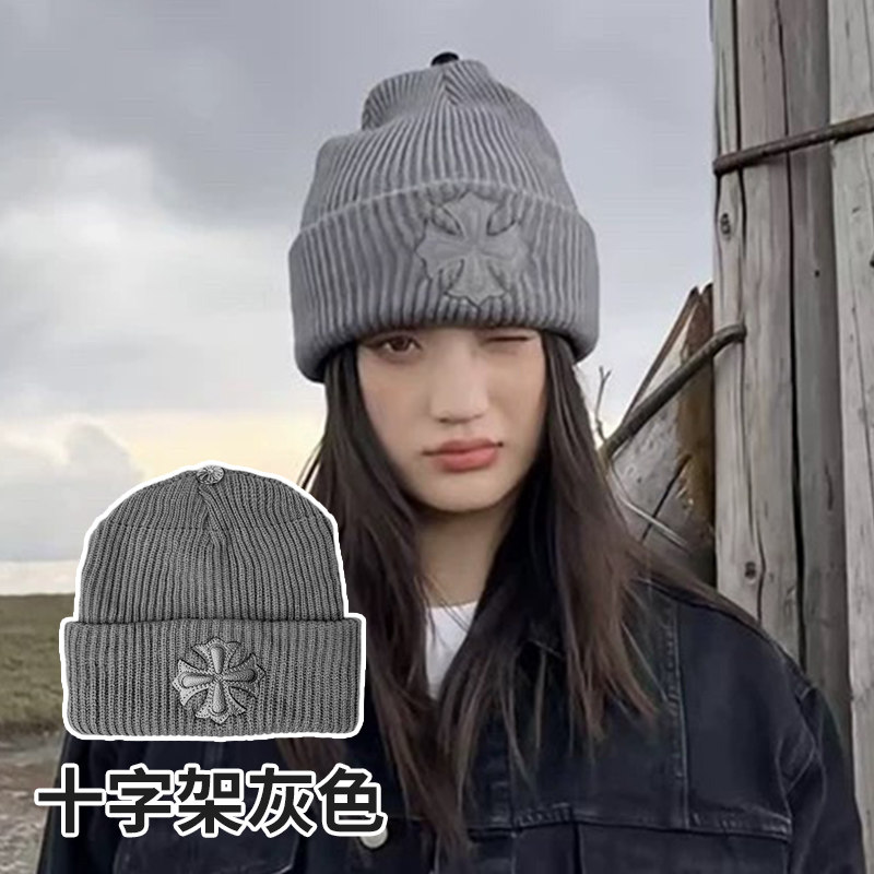 潮牌韩版暗黑十字架秋冬针织冷帽