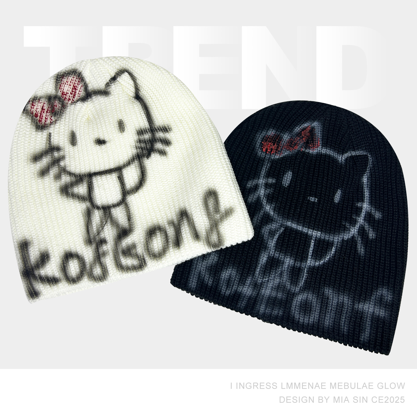 韩国卡通可爱手绘猫咪针织帽女