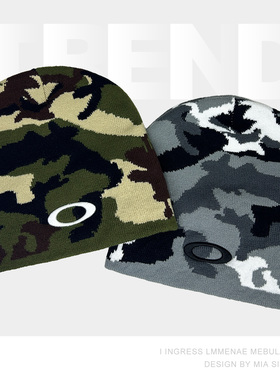 美式迷彩刺绣字母冷帽男女户外街头秋冬保暖滑雪帽弹力套头毛线帽