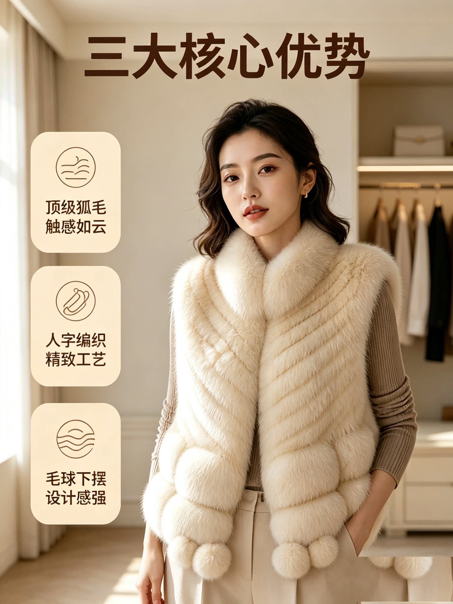 进口整皮狐狸毛马甲女年轻立领毛毛背心短款皮草外套济州雪境图片