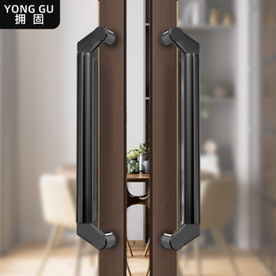 玻璃门拉手不锈钢加厚无框刀头型斜拐脚黑钛色有框门推拉木门把手