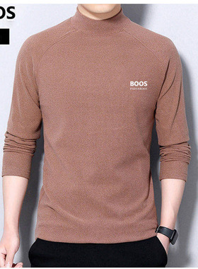 NYKBOOS双面绒男士长袖T恤青年修身半高领纯棉保暖内衣打底衫秋