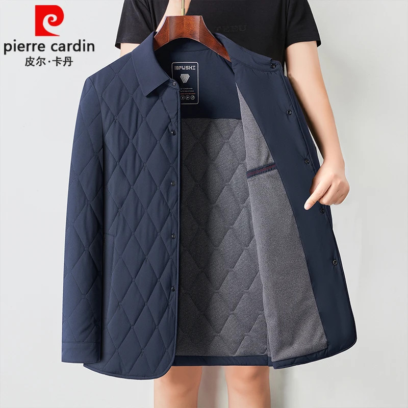 皮尔卡丹菱形格棉服男士桑