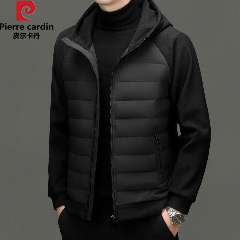 皮尔卡丹男士轻薄款连帽羽绒服短款2024秋冬休闲保暖夹克外套