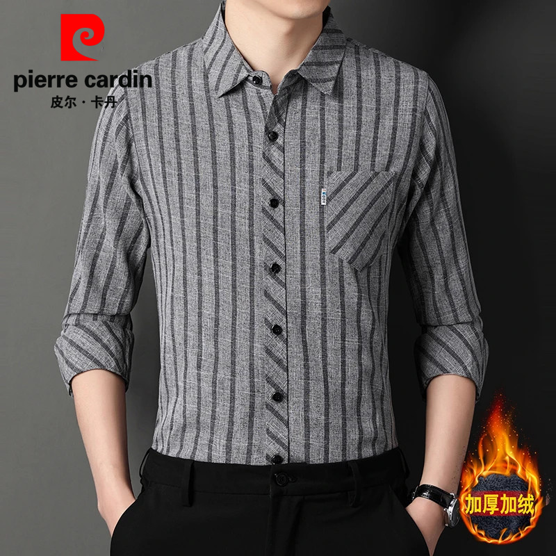 皮尔卡丹秋冬保暖衬衣棉麻