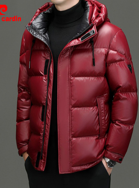 皮尔卡丹白鸭绒红色连帽面包服轻薄潮流御寒保暖嘉兴加厚防寒外套