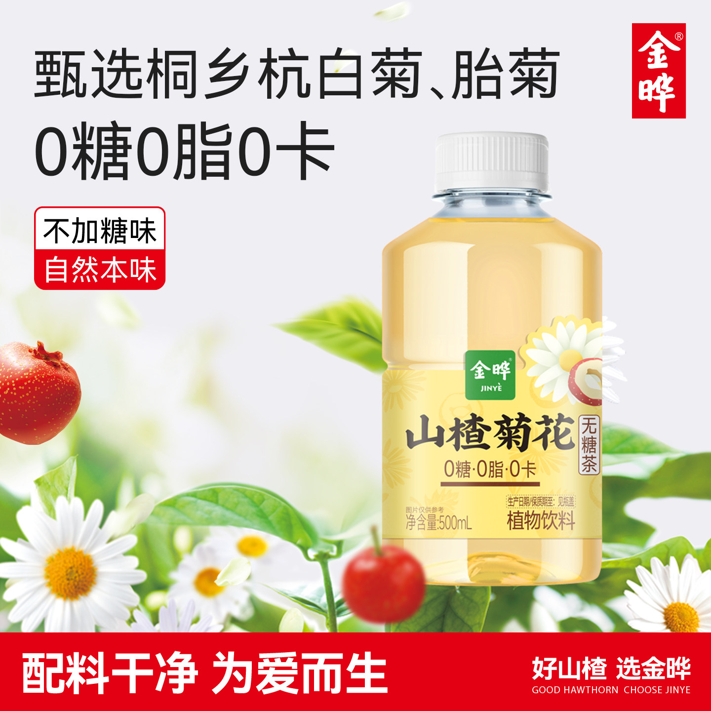 金晔山楂菊花茶饮马蹄饮植物饮料无糖茶500ml无添加0糖0脂0卡