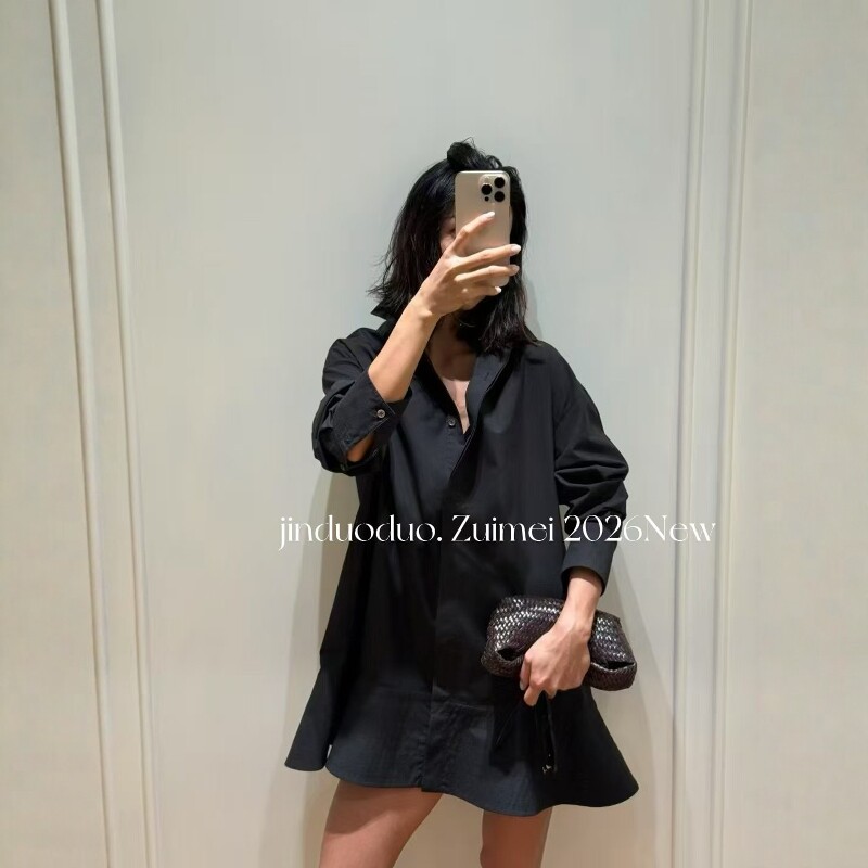 鱼尾衬衫连衣裙女长袖翻领