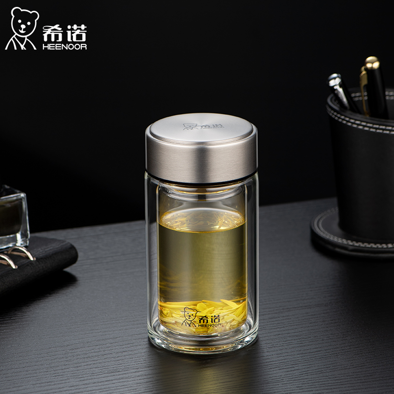希诺双层隔热小巧玻璃泡茶杯