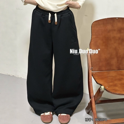 牛哆哆儿童弯刀裤2025冬男女童加绒针织裤青少年一体绒裤子65070