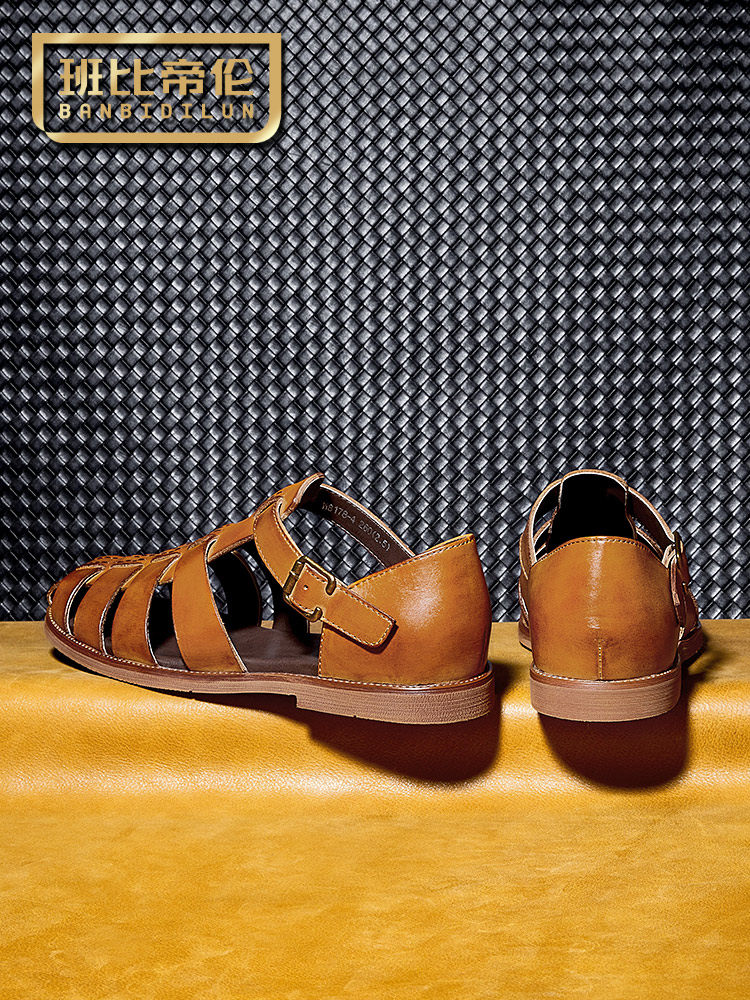 COWHIDE WOVEN PIG CAGE SUMMER BUSINESS LEATHER SANDALS MENS ROMAN SHOES GENUINE LEATHER TOE CASUAL BREATHABLE HIGH-END LEATHER SHOES