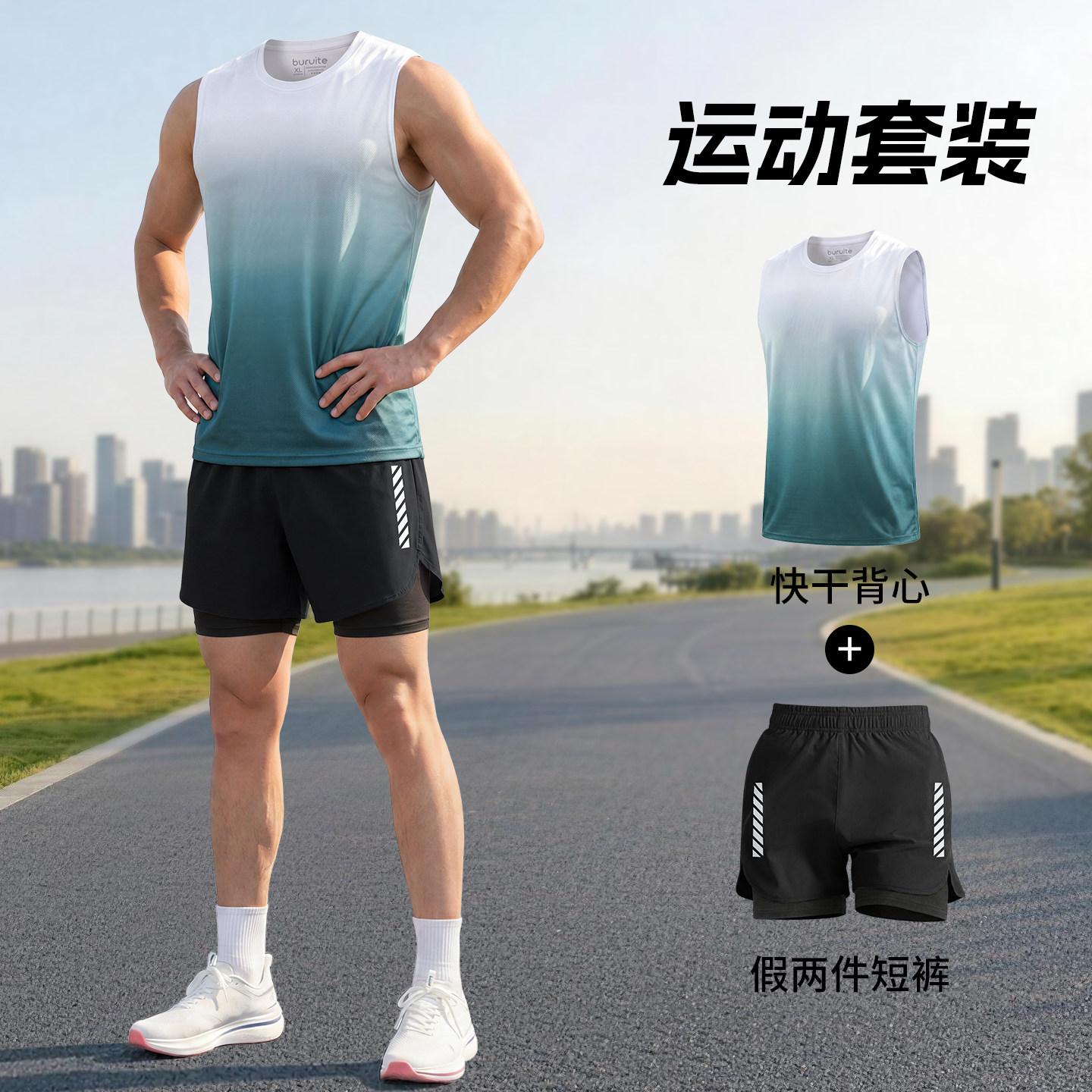 夏季跑步运动套装男背心短裤健身房锻炼装备高端运动服男士健身衣