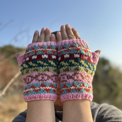 秋冬羊毛针织半截手套女可爱触屏小学生中学生韩版防寒保暖骑行