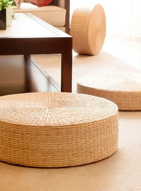 茶道草编榻榻米垫打坐拜佛垫加厚禅修垫地上坐垫藤编蒲垫蒲草蒲团