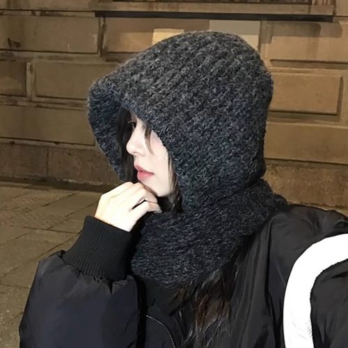 加绒加厚毛线帽子围巾一体女冬季保暖护耳骑行雷锋帽巴拉克拉法帽