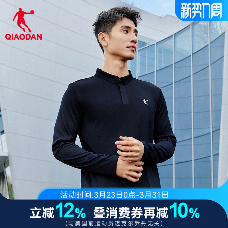 乔丹男士polo衫翻领长袖t恤抗皱2026春春季新款休闲商务宽松上衣