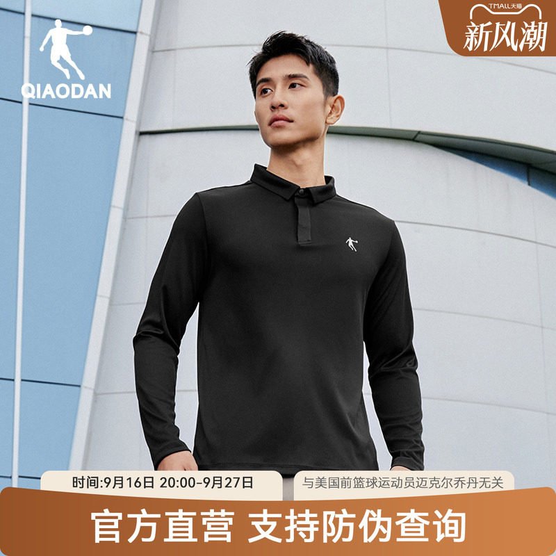 乔丹翻领长袖t恤男士polo衫黑色