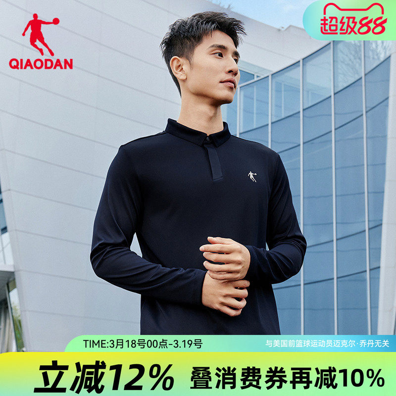 乔丹男士polo衫翻领长袖t恤抗皱2026春春季新款休闲商务宽松上衣