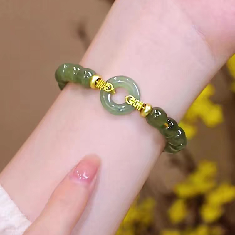 18K金平安扣和田玉手链女手串