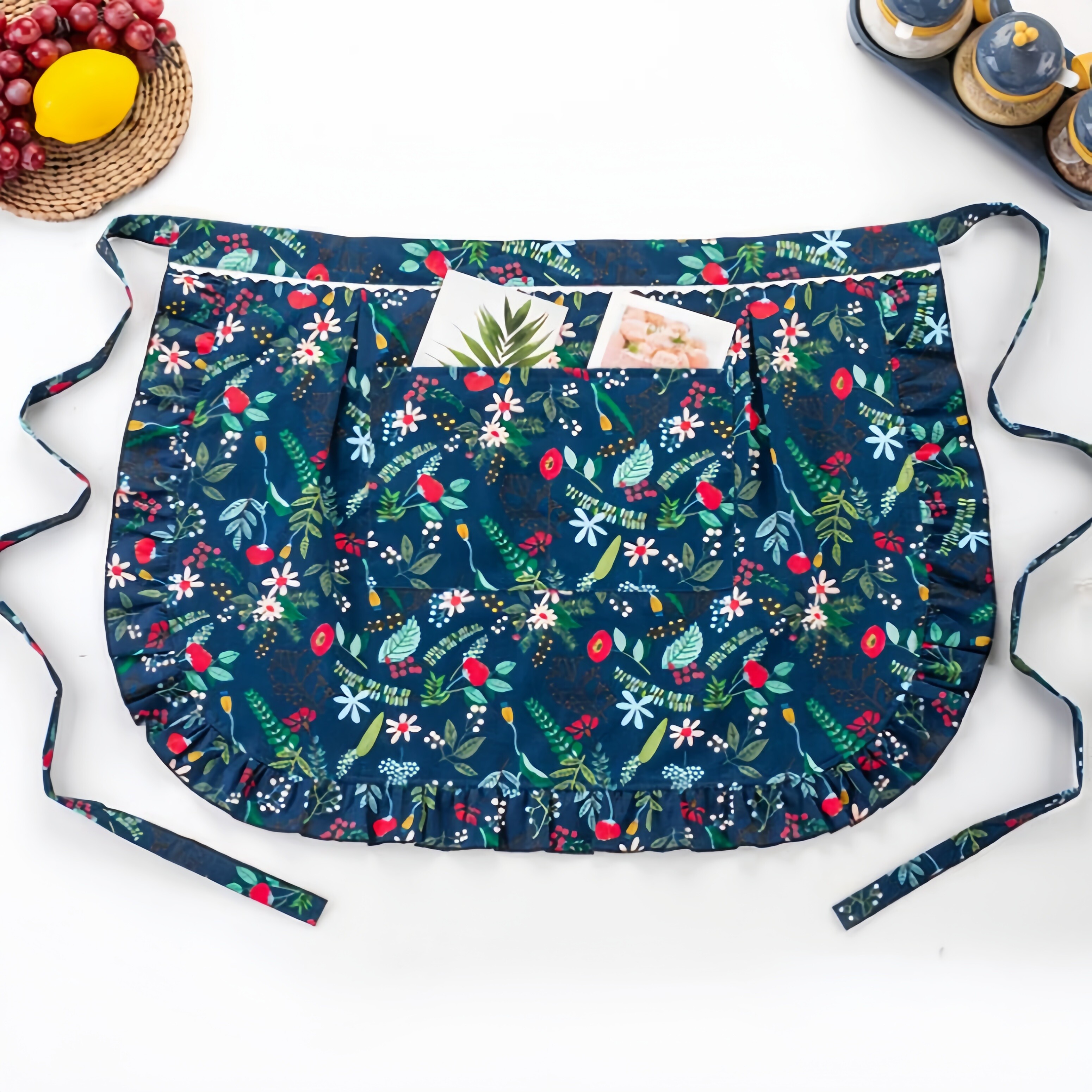 纯棉围裙加肥加大码半身围腰家用双层防水半截式短款围腰家务工作