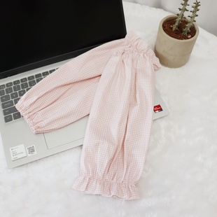 秋冬纯棉套袖韩系文艺长款袖套格子软棉布柔软女护袖防污套袖薄款