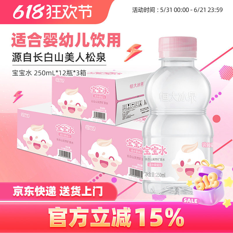 恒大冰泉 婴幼儿水天然低钠儿童宝宝矿泉水饮用水 250ml*12瓶3箱