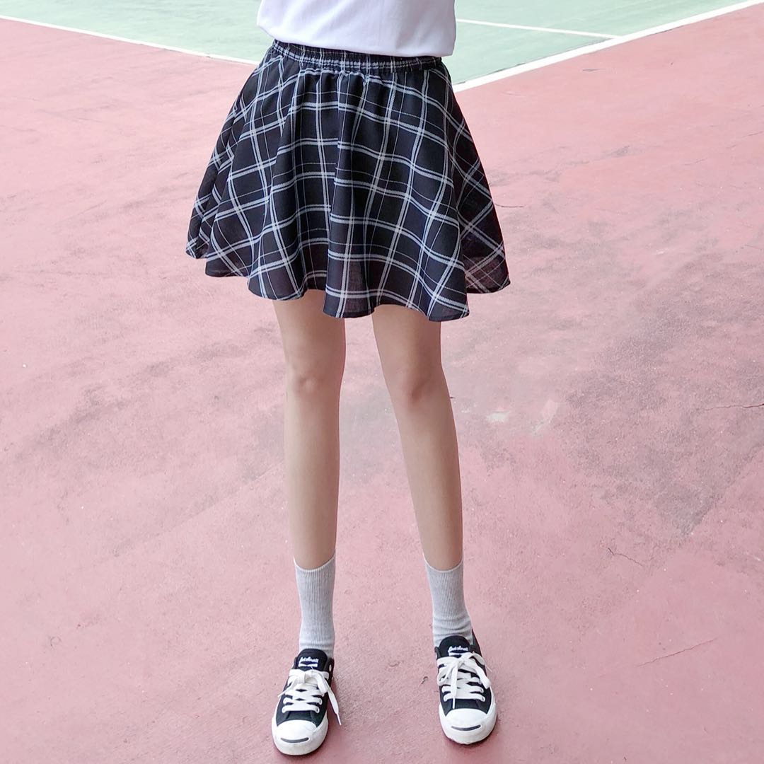 学院风小清新松紧腰半身裙A字裙裤女夏季学生软妹日系少女短裙子