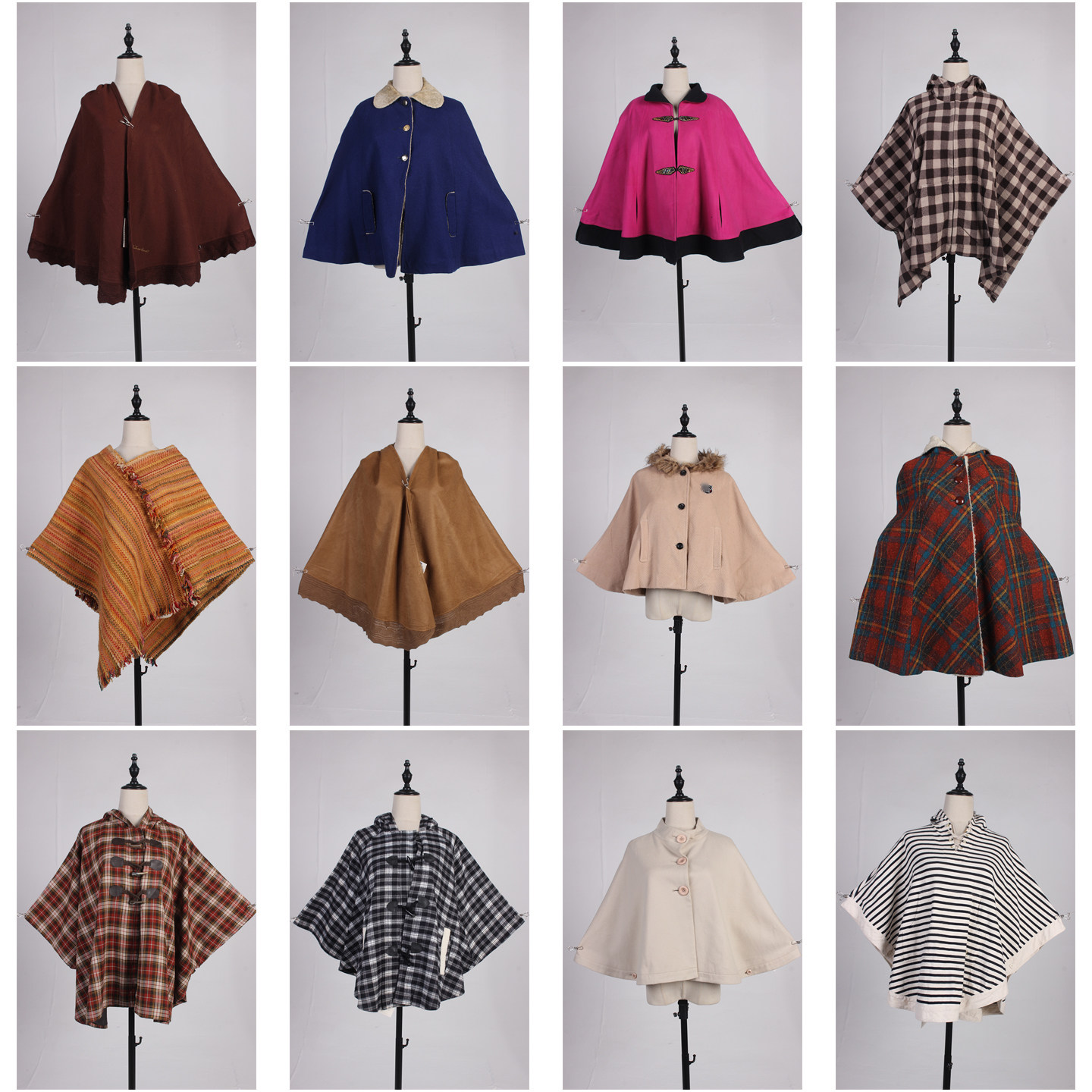 DA365古着vintage日系复古风毛呢格子意大利街拍款秋冬披肩斗篷女