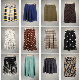 BK921古着vintage复古风格子条纹波点纯色日系春夏中长款半身裙