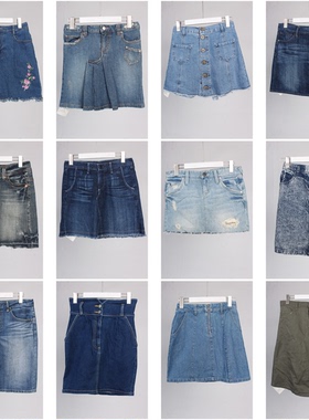 BK103古着vintage日制韩版夏季年轻款辣妹风学院风百搭牛仔短裙女